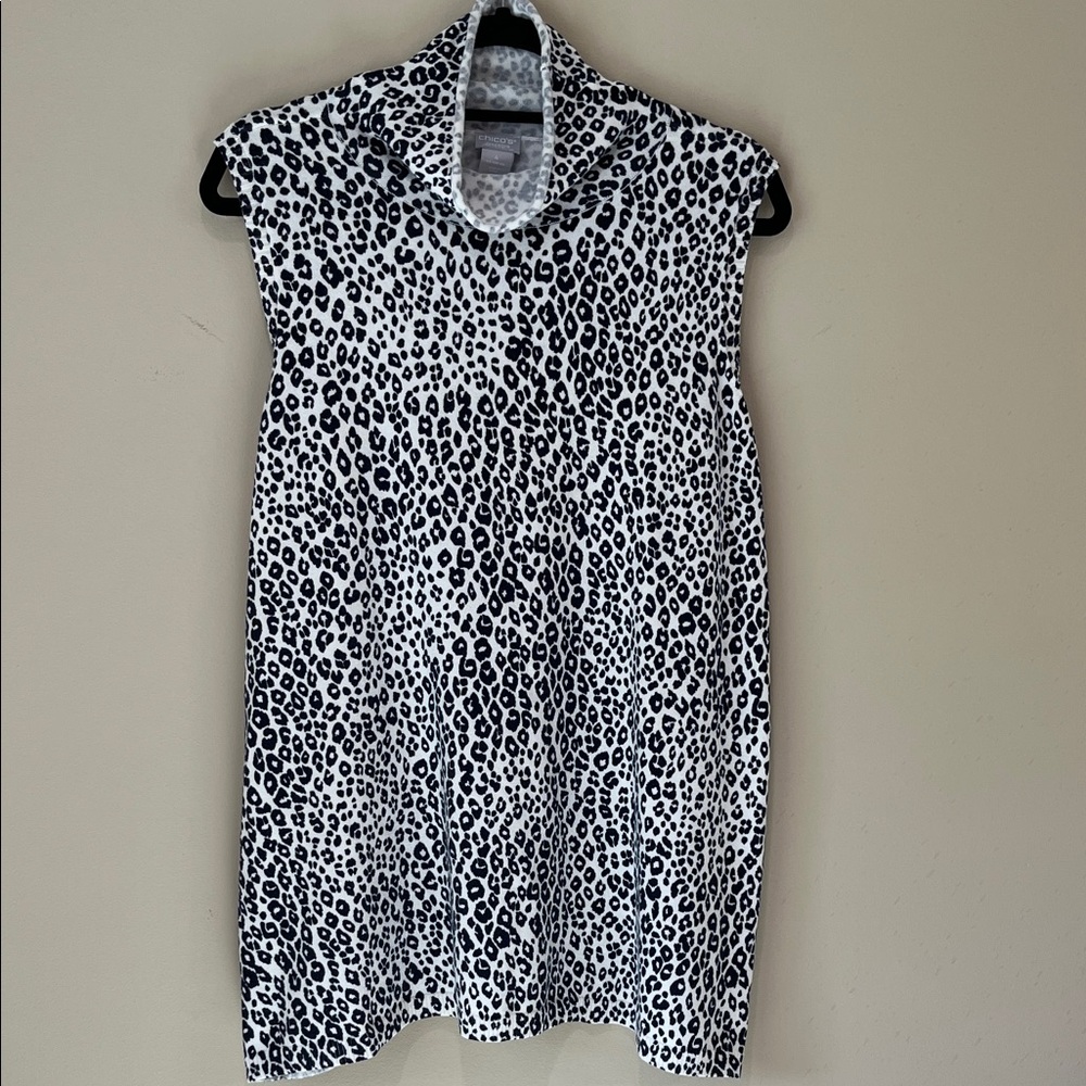 Chicos Navy/Cream Animal Print Mock Neck Sweater